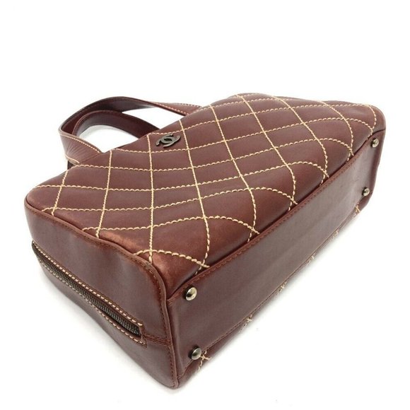 AUTHENTIC CHANEL CC Wild stitch Vintage fashion accessories Hand Bag Leather Bro - Picture 5 of 12